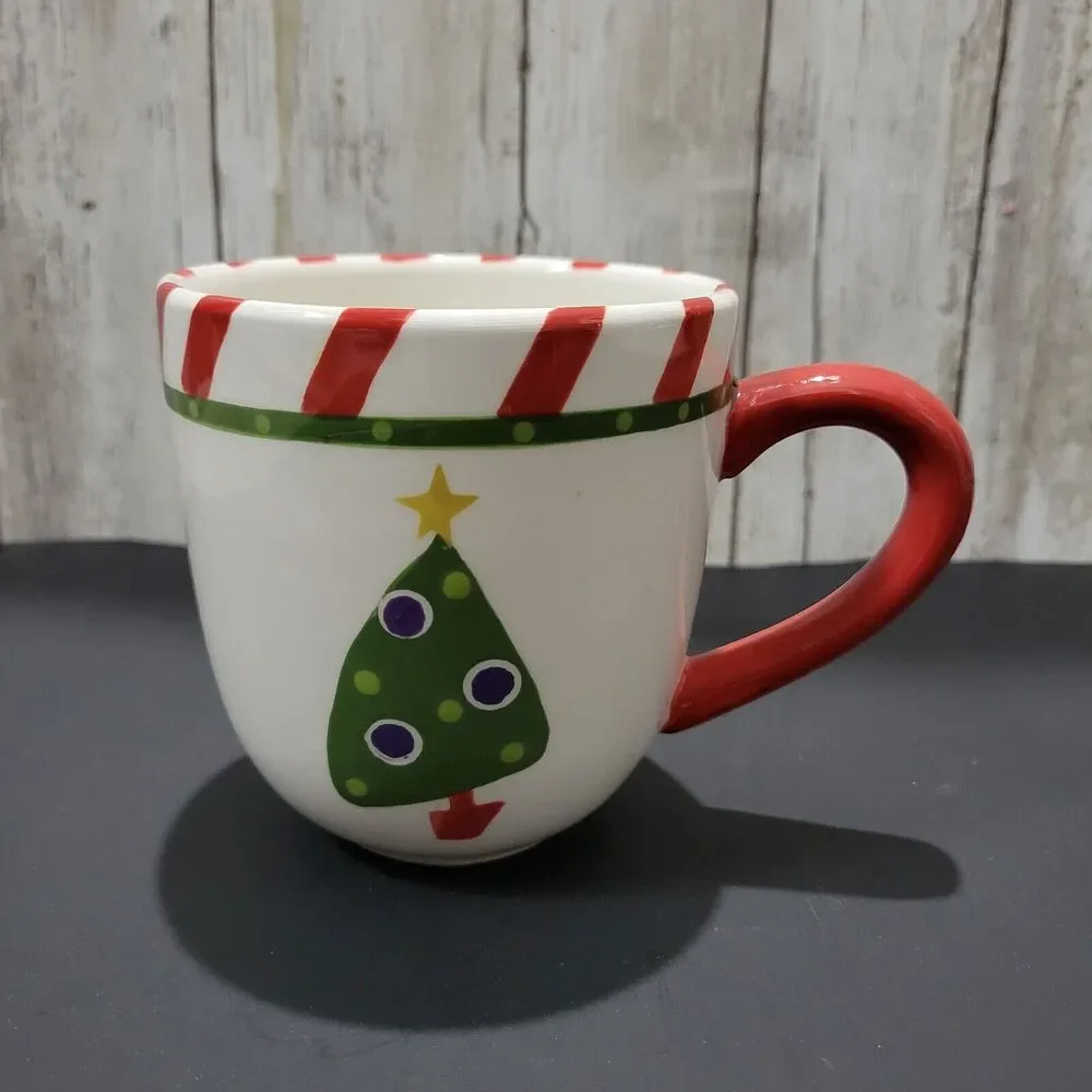 Pier 1 Coffee Mug Holiday Candy Cane Mug 3 3/4